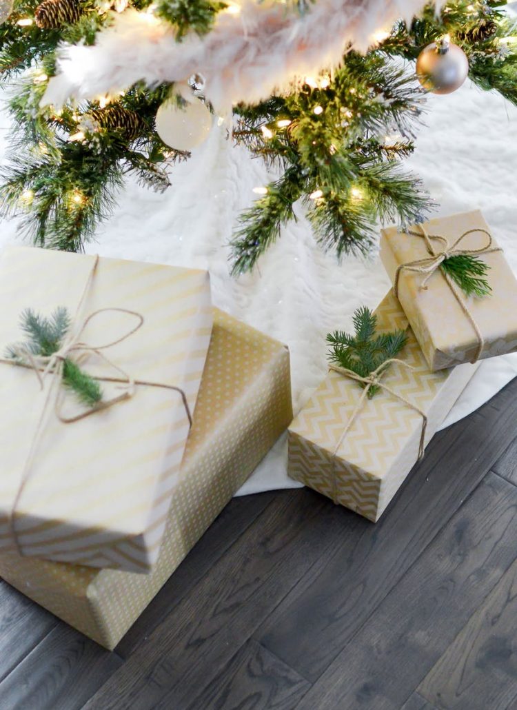 four boxes near lighted string lights